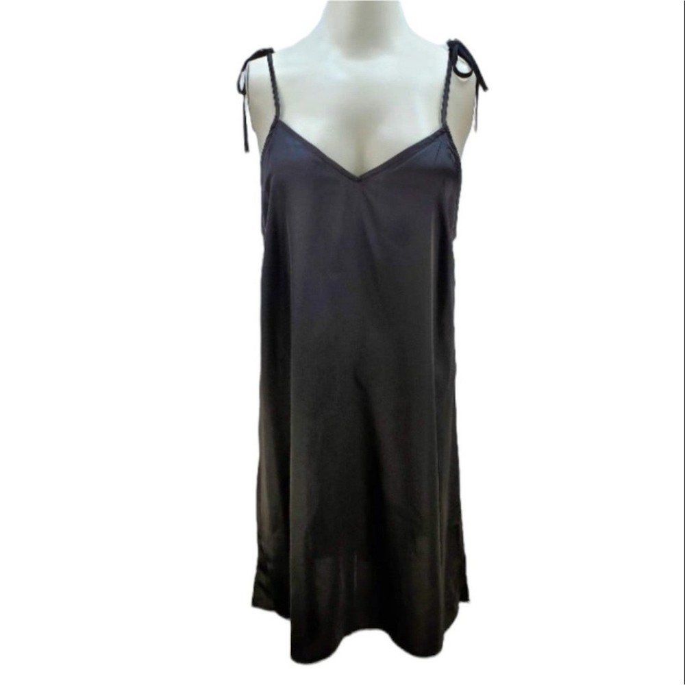 Miss To Mrs Black Satin Chemise Nightie S